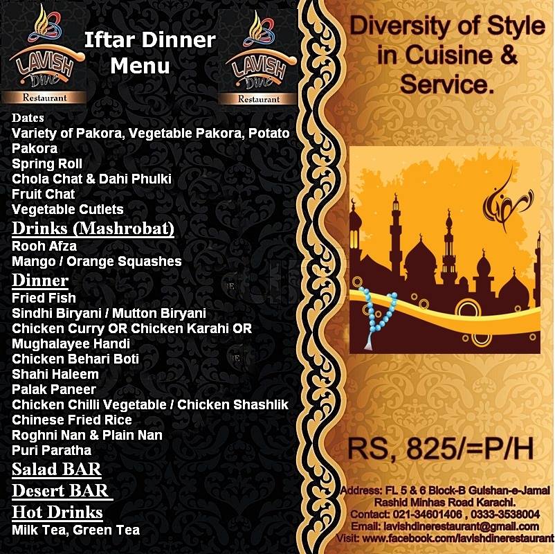 Lavish Dine Karachi Iftar Buffer Dinner Deal 2015 Rs. 825 per head